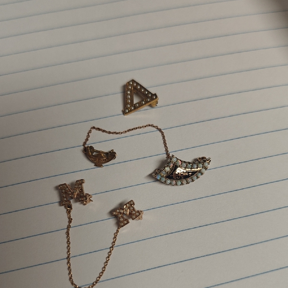 Gold and Pearl Letter Charms 10k Gold Pins  10K